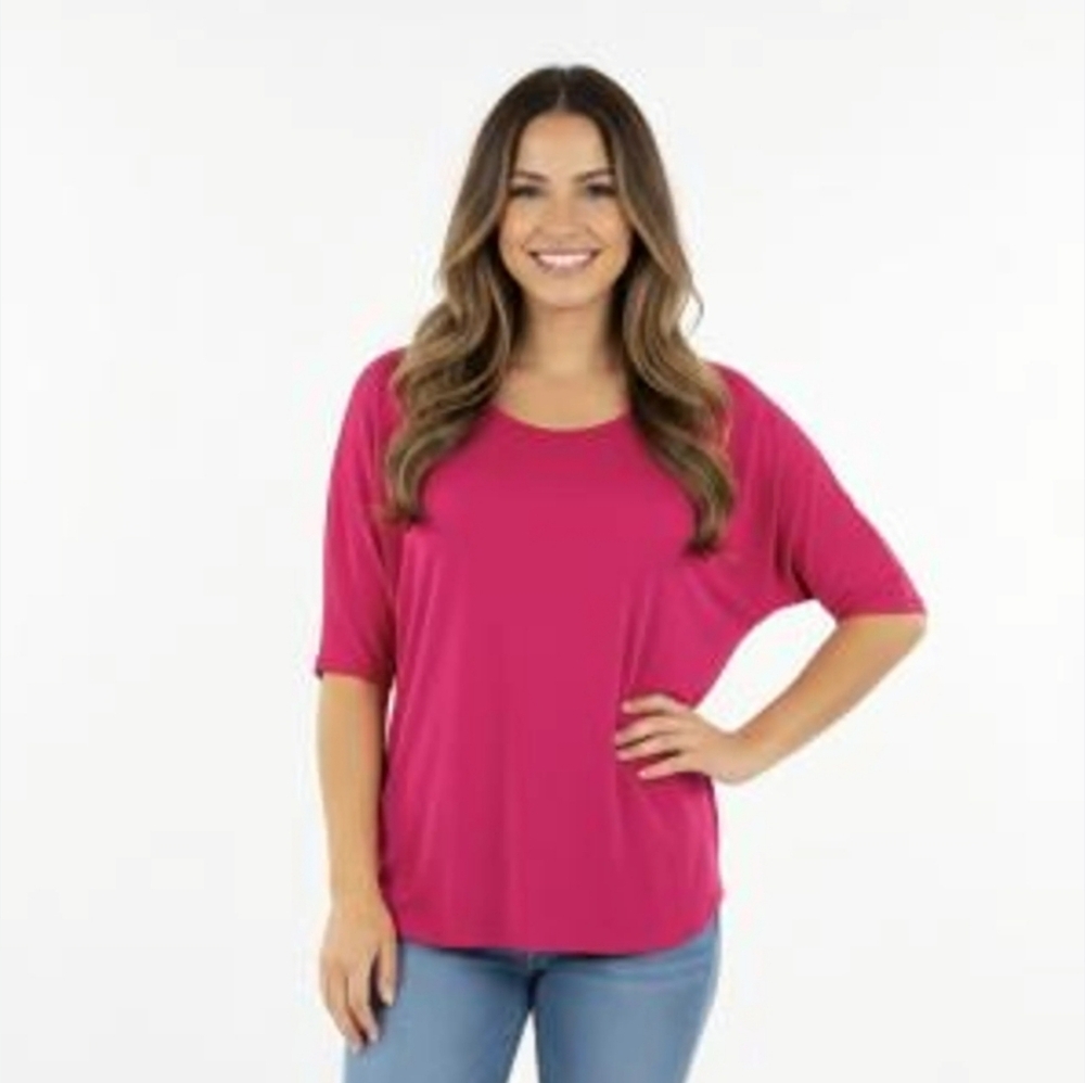 Agnes & Dora Women's 3/4 Sleeve Hi-Low Tunic - Raspberry Pink